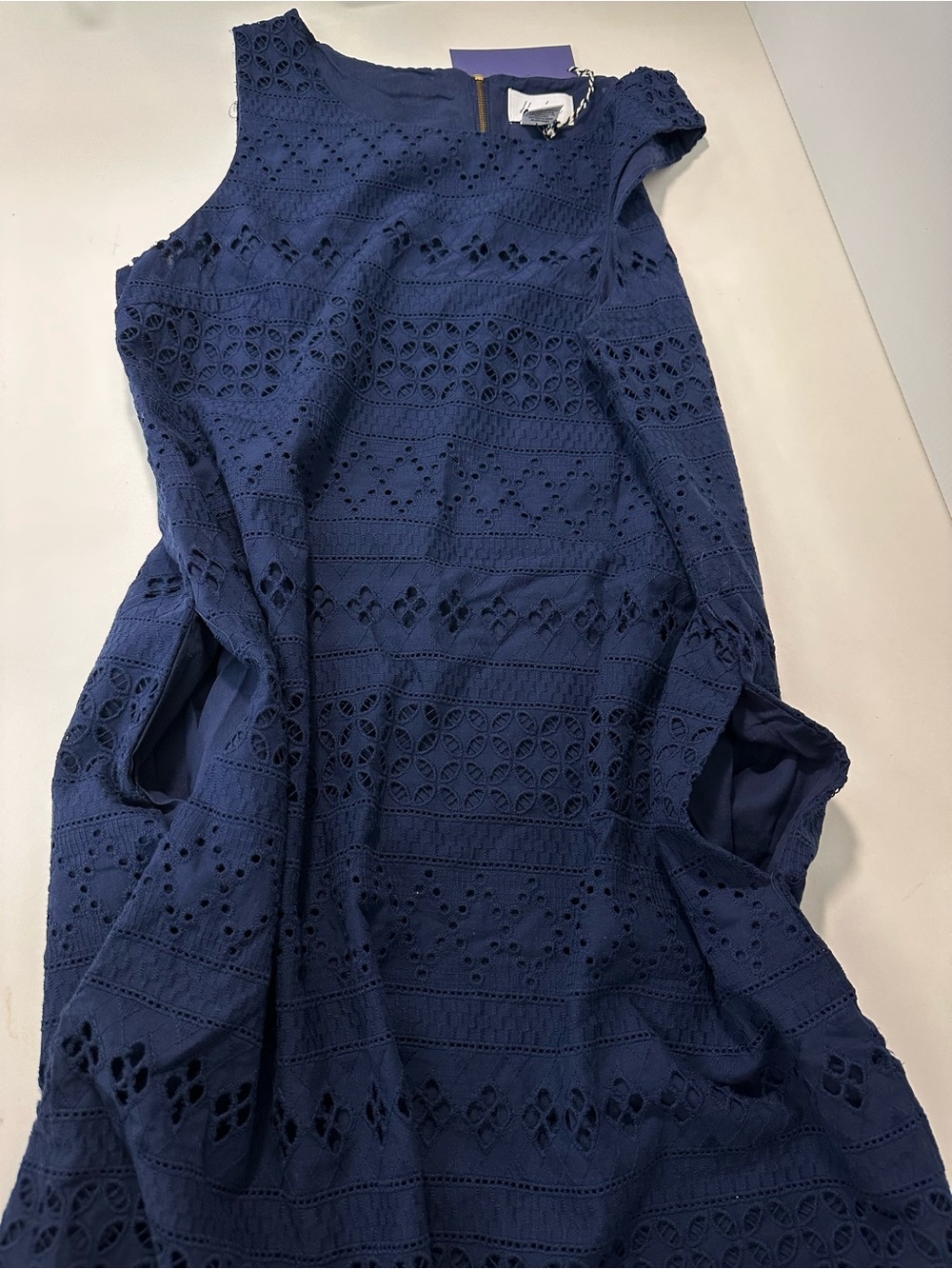 Heyton Navy Eyelet Sheath Dress NWT Pockets Sz 8 Preppy Summer - Picture 13 of 14
